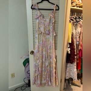 Aqua Multicolor Ruffle Maxi Dress